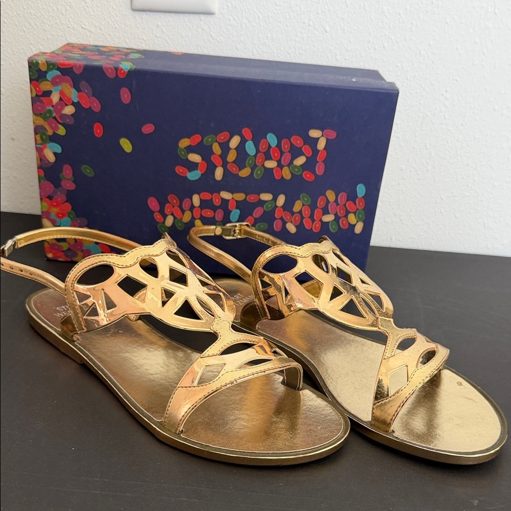 Stuart Weitzman Metallic Gold Gelfisher Sandals